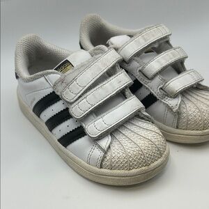 adidas Kids White and Black Three-Stripe Velcro Sneakers